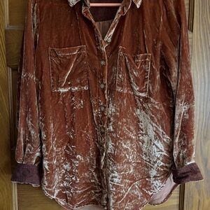 Pilcro Velvet Button Down Shirt in Rust